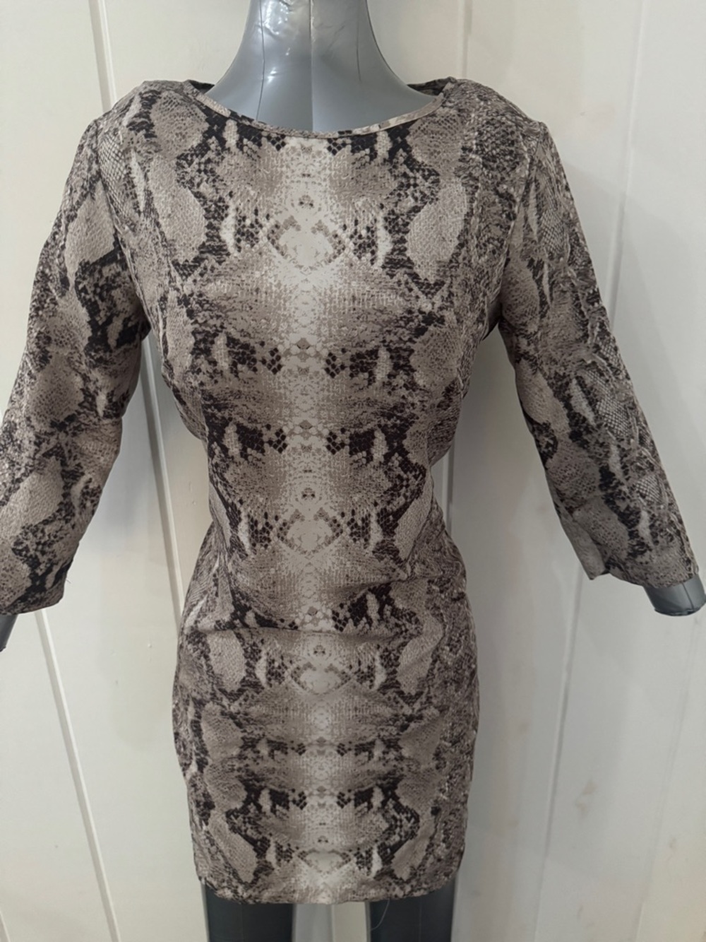 Python-Print Mini Bodycon Dress in Gray and Cream